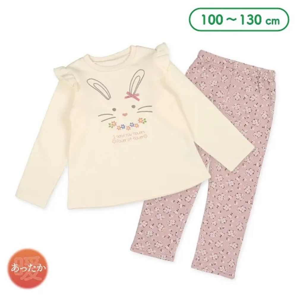 裏起毛保暖長袖家居服/睡衣-兔兔-白X粉紫