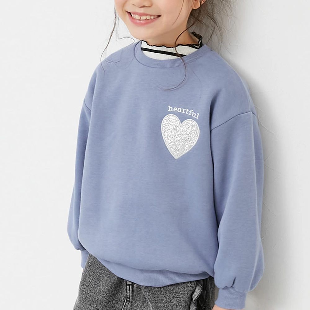 閃亮愛心廓形大學長袖上衣-藍紫