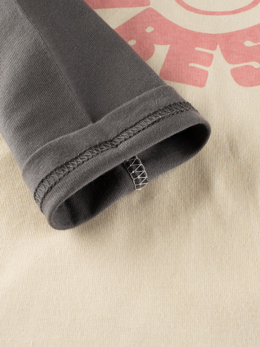 純棉圓領薄長袖上衣-笑臉太陽花-深灰+杏