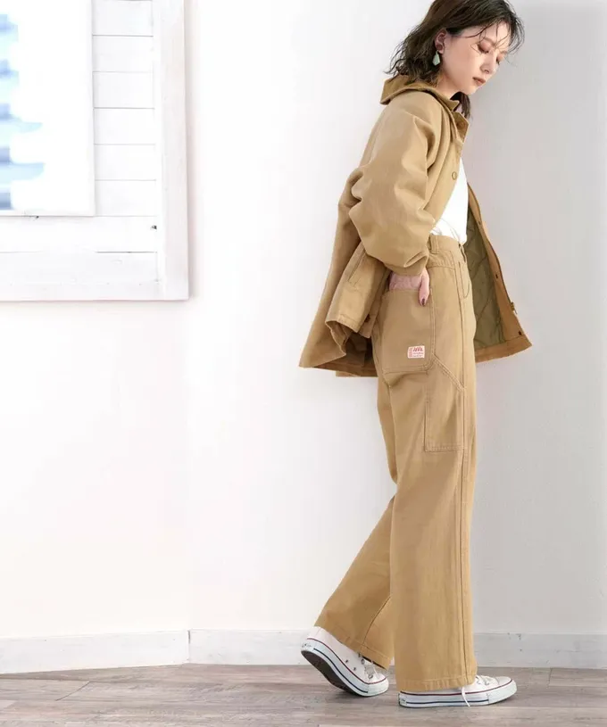 日本 Classical Elf - 超顯瘦厚磅百搭直筒褲-軍綠