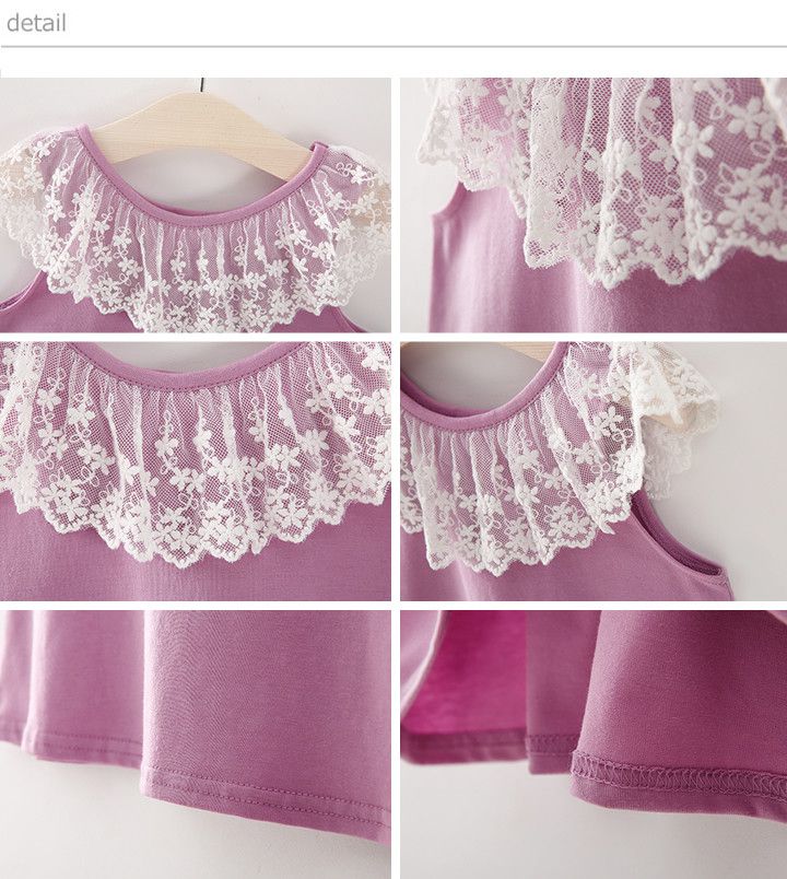 日本 Maison de Ravi - 蕾絲圓領無袖上衣-淺粉紫