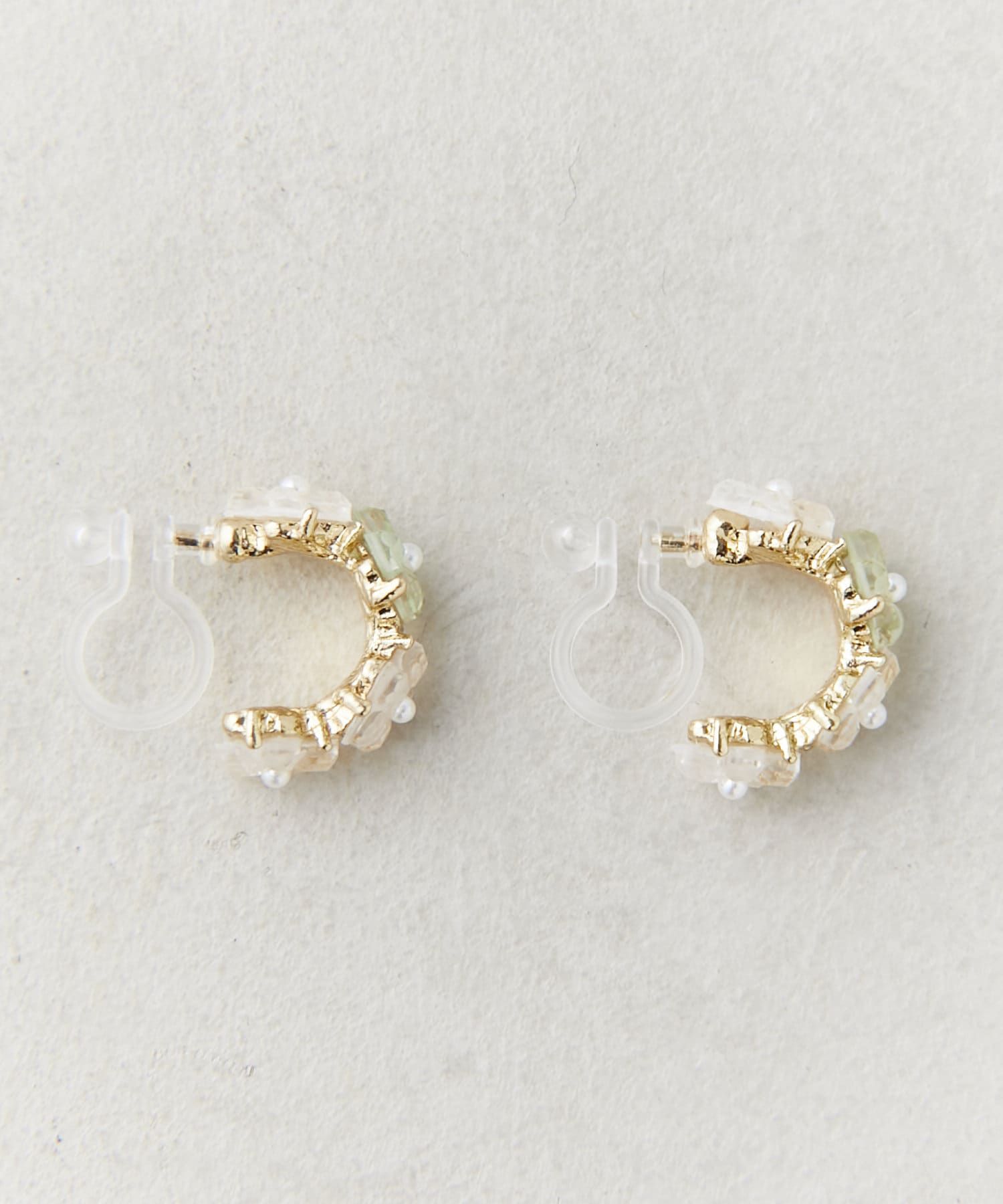 日本 Lattice - 小小花圈夾式耳環-米杏