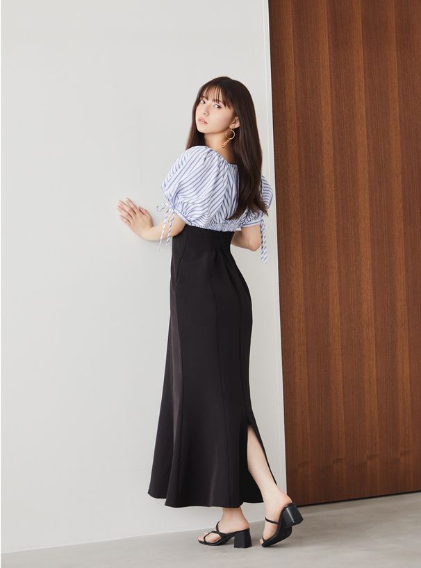 日本 GRL - 2WAY夏日感綁帶氣球袖上衣-淺杏粉