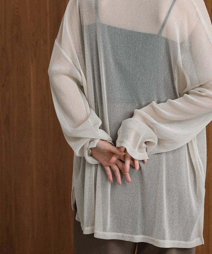 日本 Bab - 光澤閃耀透膚寬版長袖上衣-咖啡