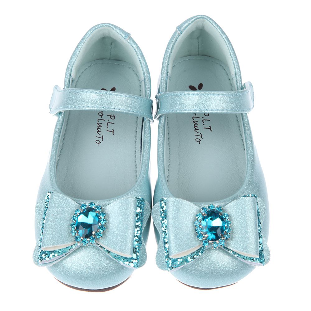 藍寶石立體蝴蝶結水藍色兒童公主鞋