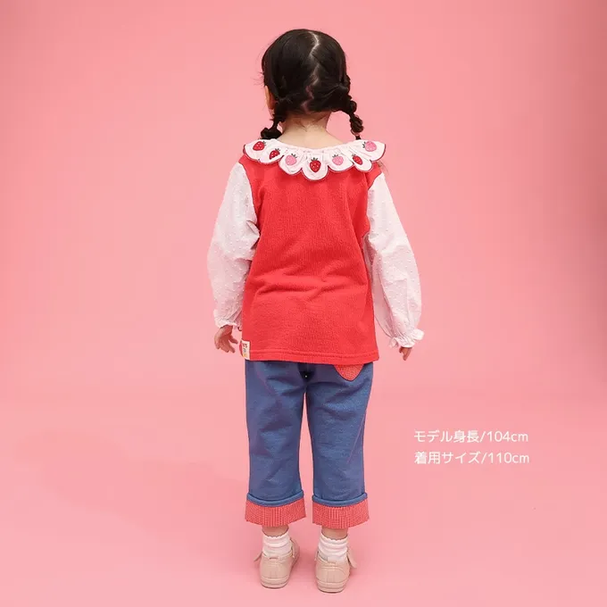 日本 ZOOLAND - 水果樂園 甜心草莓荷葉領長袖上衣-紅