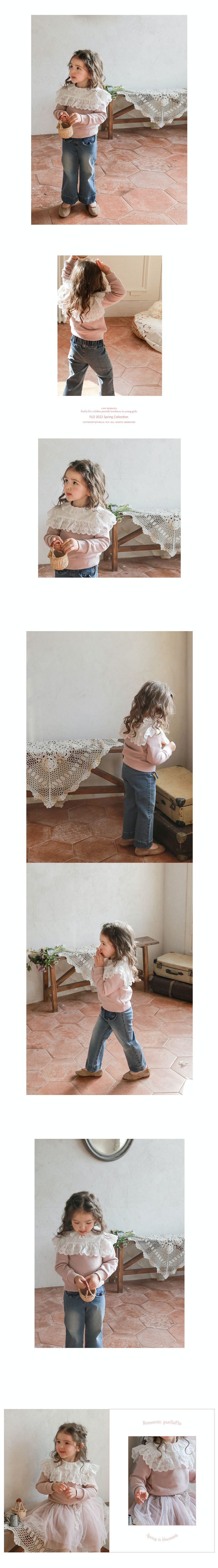 韓國 Puellaflo - 雕花鏤空荷葉領上衣-粉紅