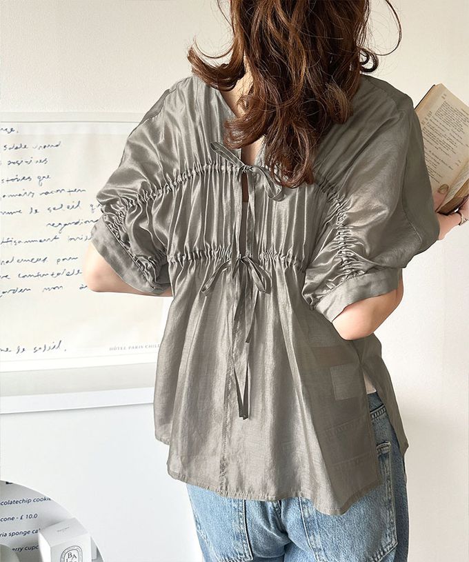 日本 Classical Elf - 前後2way皺折綁帶輕透罩衫上衣-黑