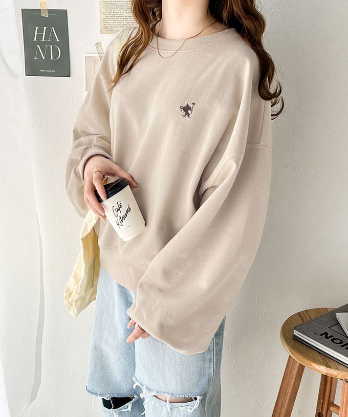 日本 Classical Elf - 低調logo刺繡裏毛休閒T恤-杏