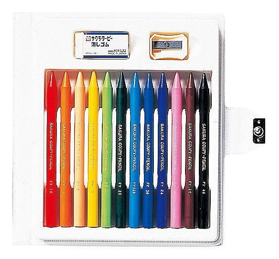 日本文具代購 - SAKURA 日本製蠟筆組(附削鉛筆器/橡皮擦)-12色