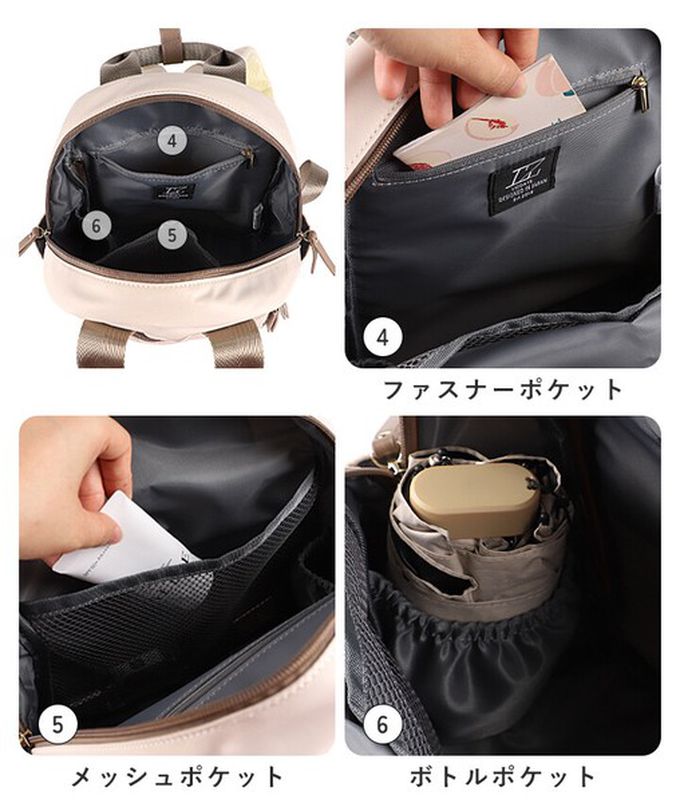 日本 LIZDAYS - 6口袋輕量絎縫時尚小巧後背包-棕x黑