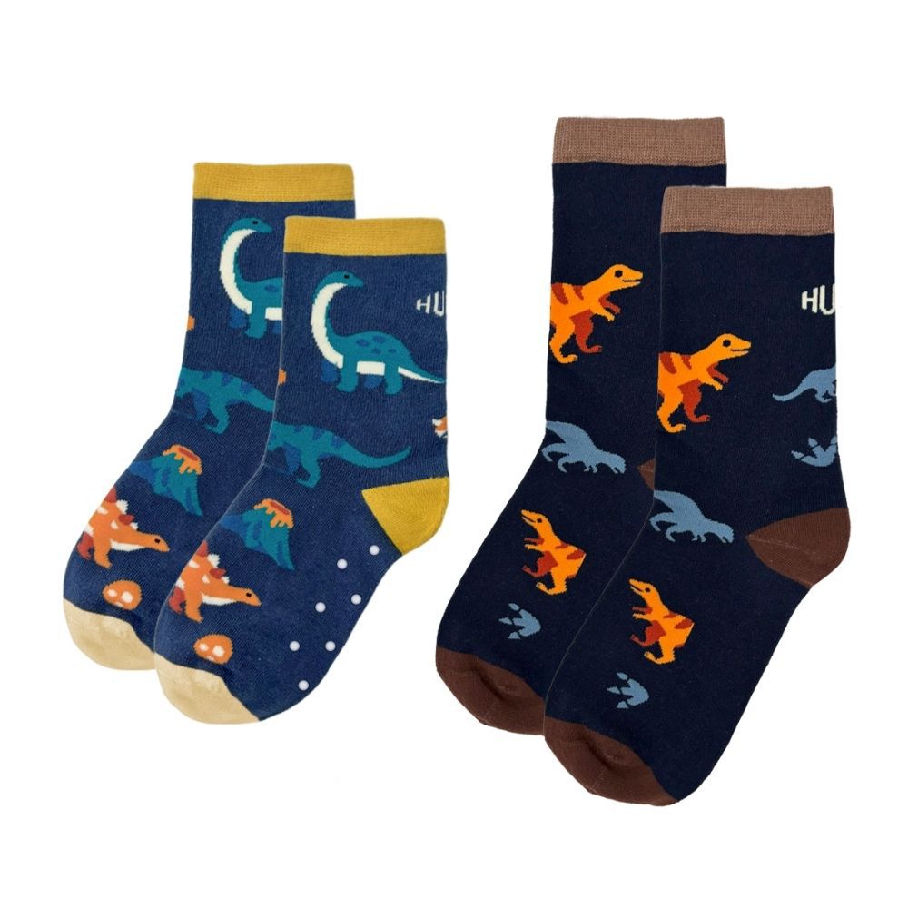 舒適中筒親子棉襪(兒童襪+成人襪子)-快樂恐龍