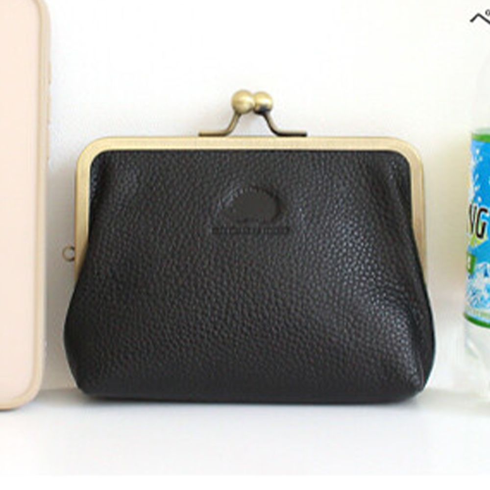 北歐風口金質感真皮錢包/收納包-黑 (13x10.5cm)