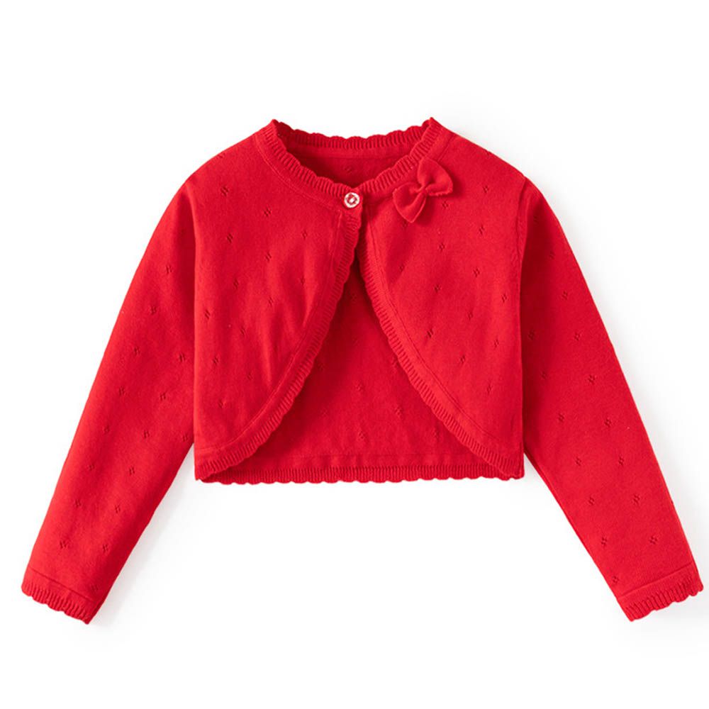 純棉輕薄透氣小罩衫-蝴蝶結-紅色