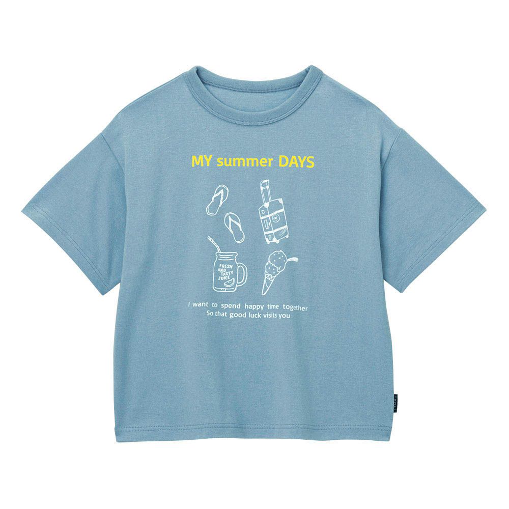 GITA 定番印花落肩短袖上衣-度假logo-水藍