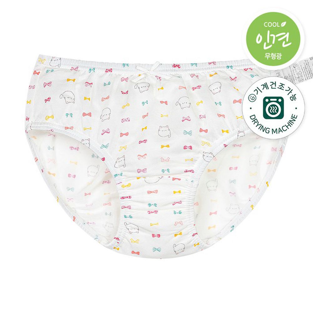 嫘縈涼感透氣三角褲(女寶)-繽紛蝴蝶結貓咪-白
