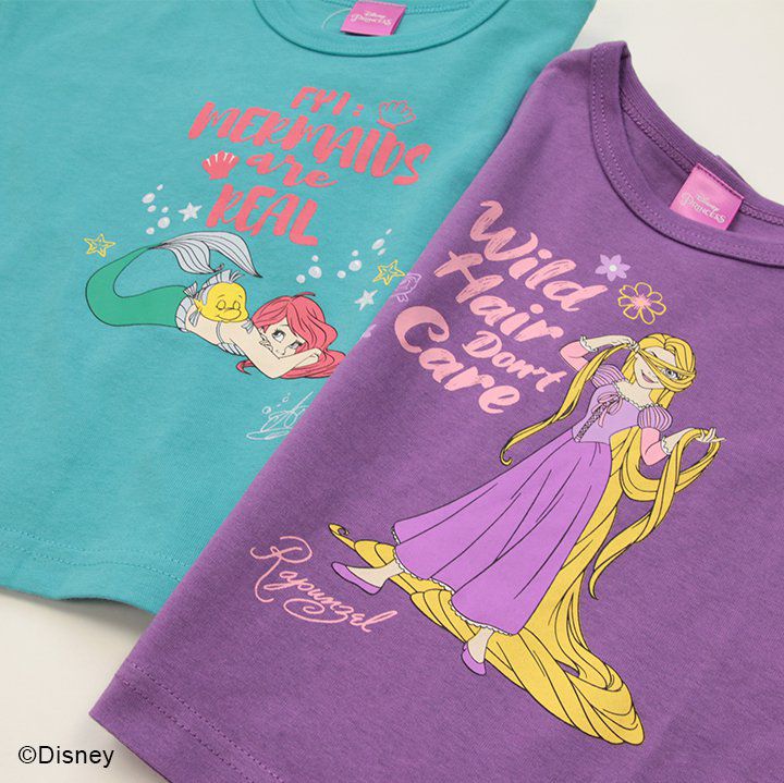 日本 Chil2 - 迪士尼公主印花短袖上衣-長髮公主-紫