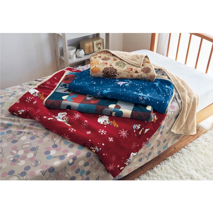 日本千趣會 - 迪士尼印花 極柔軟保暖毛毯/蓋毯-奇奇蒂蒂-酒紅