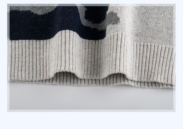 純棉針織長袖毛衣-灰迷彩-灰色