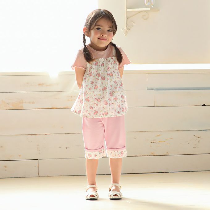 日本 ZOOLAND - 甜美花卉反摺短褲-海軍藍