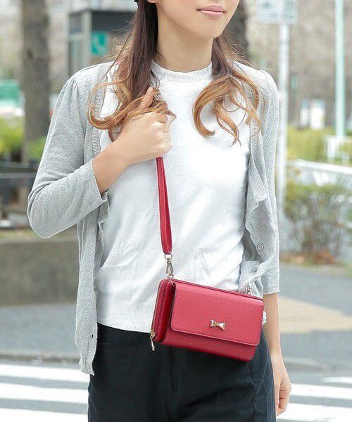 日本 cachecache - 3way蝴蝶結錢夾包-RE紅色