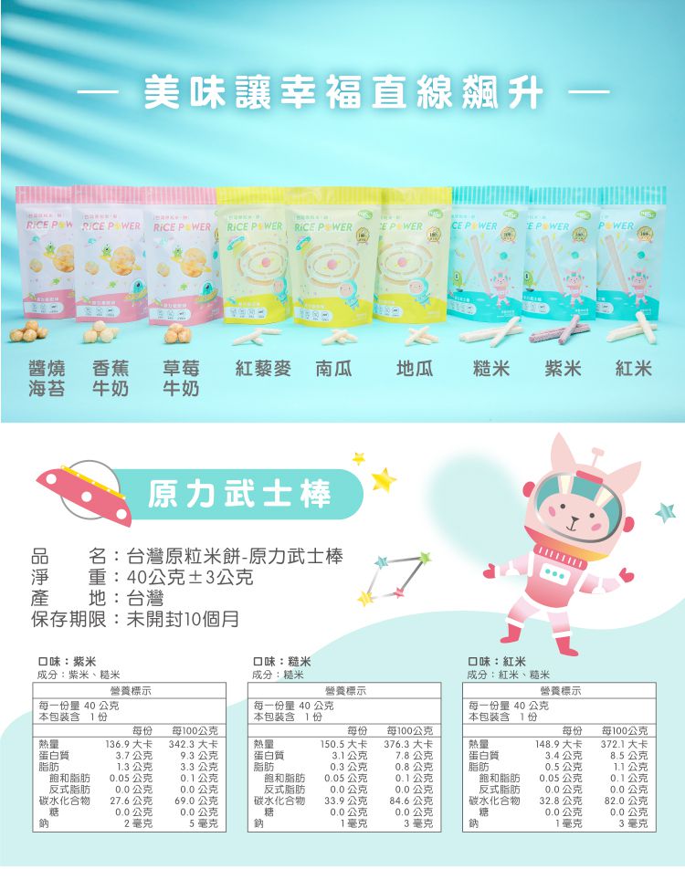 nac nac - 台灣原粒米餅武士棒-糙米-40g