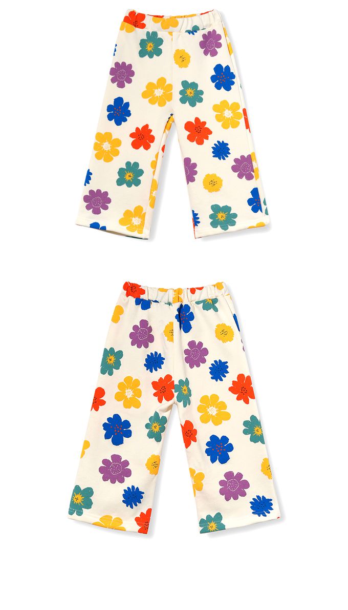 韓國 OZKIZ - 滿版燦爛彩花印長袖套裝-奶油