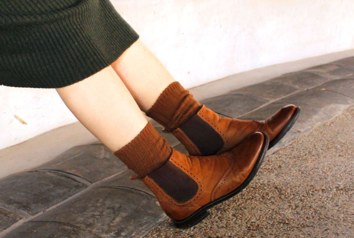 日本女裝代購 - 日本製 羊毛混紡保暖中筒襪-焦糖棕 (Free)