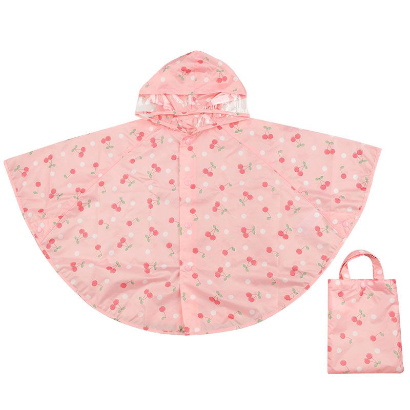 akachan honpo - 短斗篷式雨衣-櫻桃-粉紅色 (80~95cm)