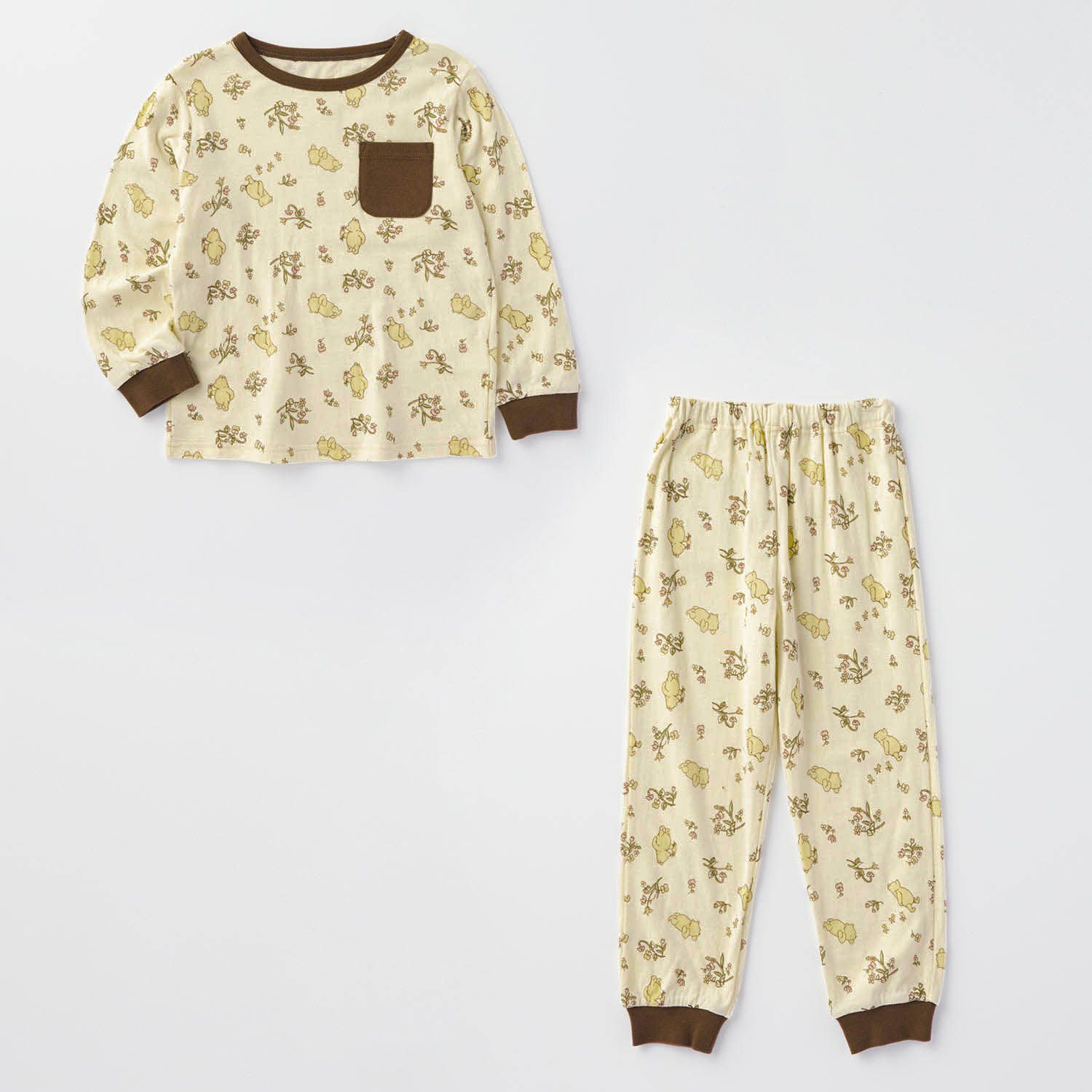 日本千趣會 - 迪士尼滿版印花長袖家居服/睡衣-小熊維尼-黃