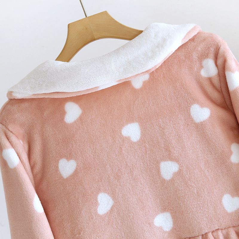 法蘭絨暖暖長袖連身睡衣-愛心-粉色