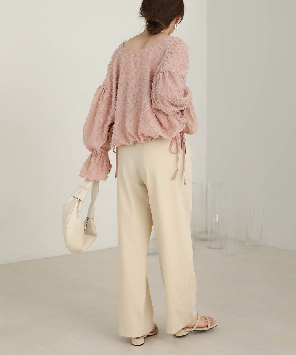 日本 Bab - 2WAY透感抽鬚糖果袖上衣-淺粉