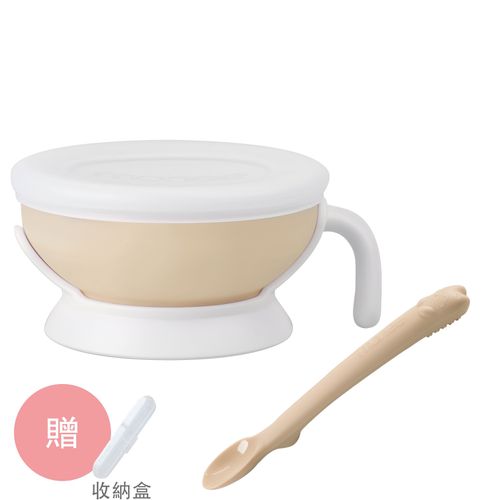 韓國 monee - 寶寶白金矽膠碗匙組+加贈送原廠收納盒-奶茶棕-150ml (5.1oz)