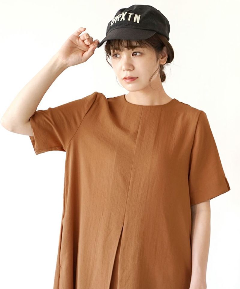 日本 zootie - 亞麻感俐落剪裁短袖洋裝-黑