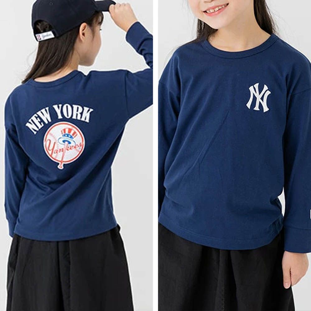 MLB聯名 品牌刺繡長袖上衣-紐約洋基-深藍