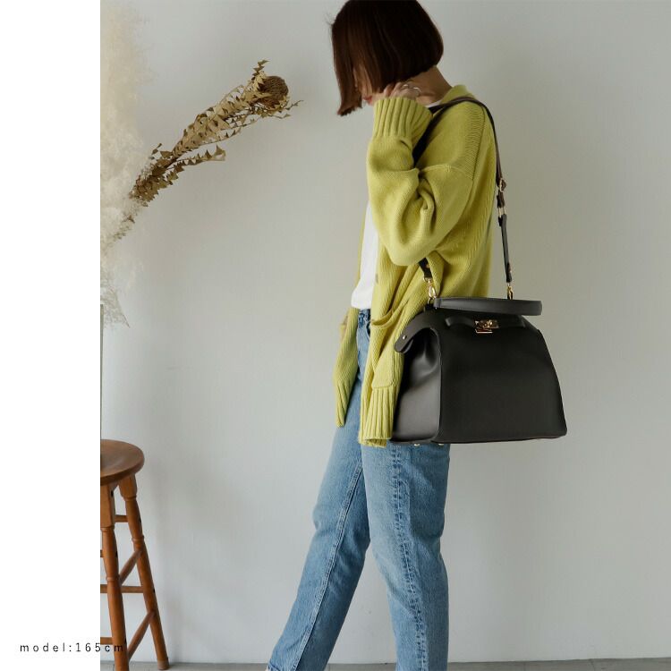 日本代購 - 時尚寬帶金釦2WAY肩背/手提包-復古藍 (M(約26x30cm))