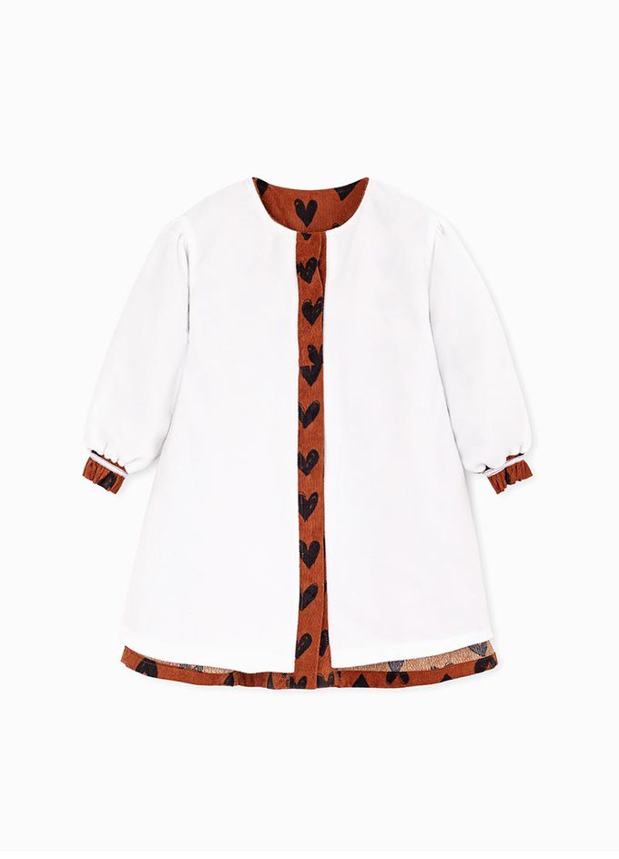 韓國 OZKIZ - (附圍領)排列愛心燈芯絨連身洋裝-棕紅