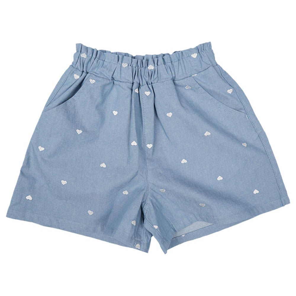 平織短褲-滿版刺繡-藍色