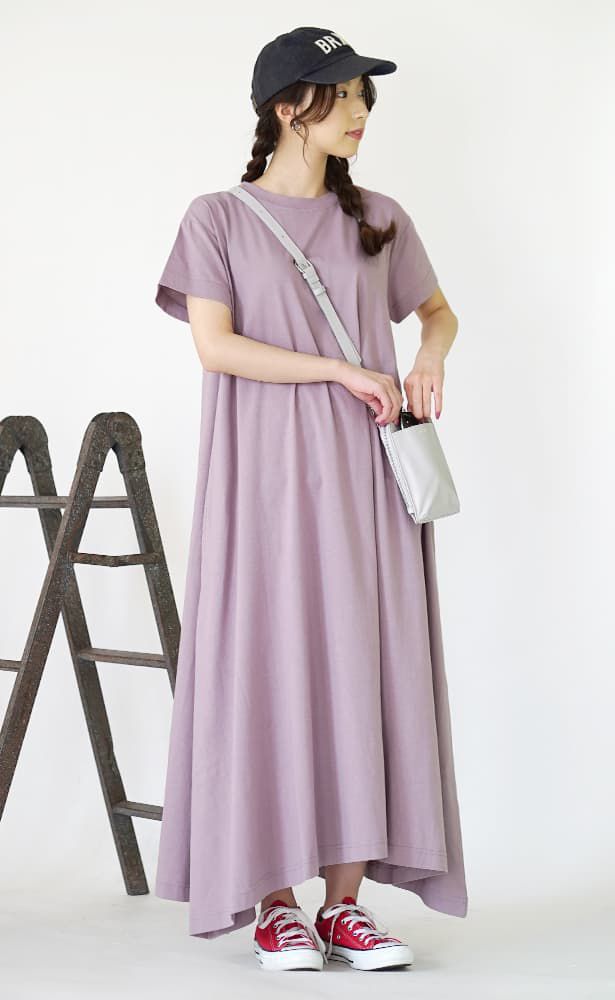 日本 zootie - 抗透汗 休閒短袖傘狀長洋裝-灰杏