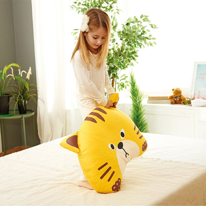 正韓Hello HiZoo - 純手工製動物夥伴防蟎抗菌兒童枕/透氣枕/護脊/護頸枕(大款)-好奇貓