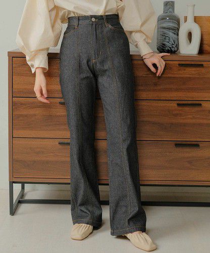 日本 Bou Jeloud - 丹寧修身美腿長褲-黑