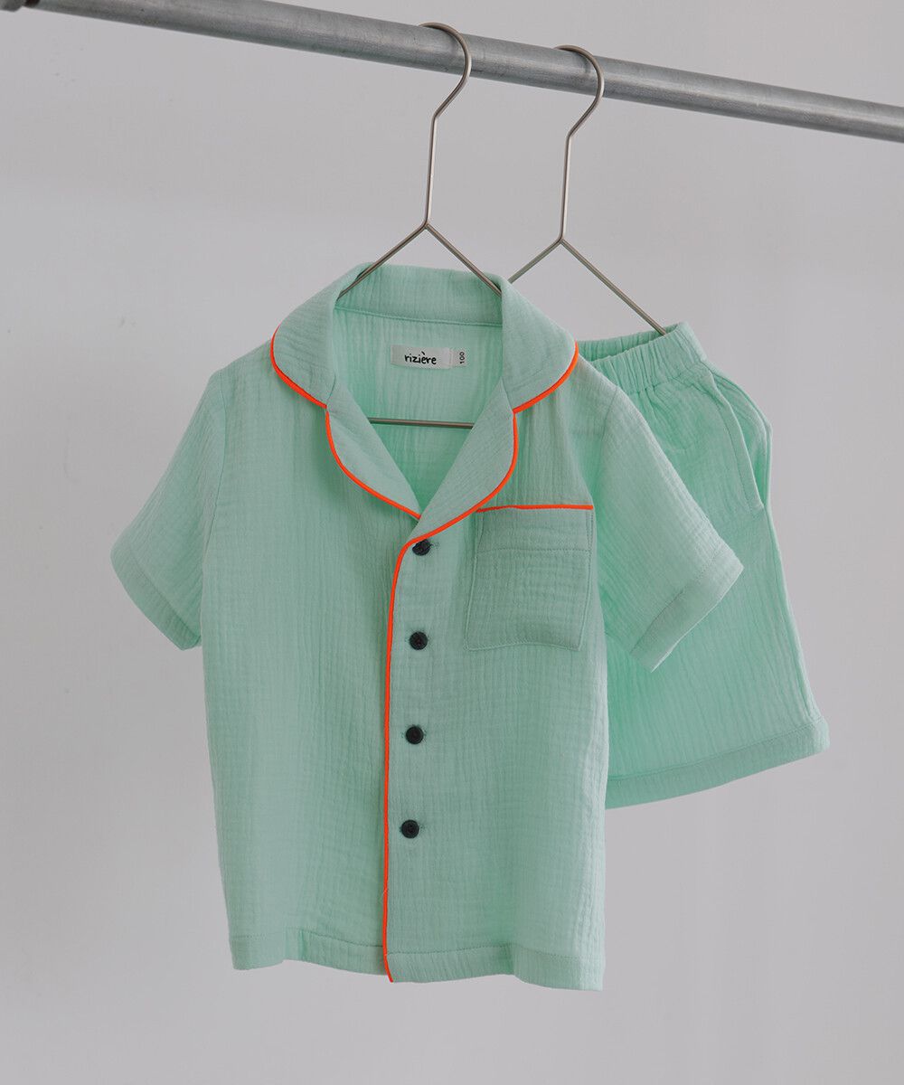 日本 riziere - 二重紗繽紛撞色滾邊家居服/睡衣-粉x藍