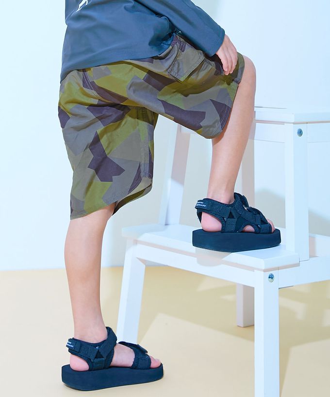 日本 devirock - 90%抗UV 鬆緊印花沙灘褲/泳褲(含內褲)-花豹-靛藍