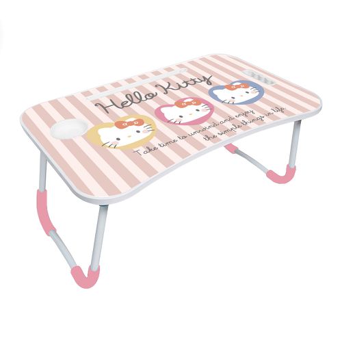 三麗鷗Sanrio【條紋KITTY】摺疊床上桌 懶人桌 小桌子 附杯架 摺疊桌