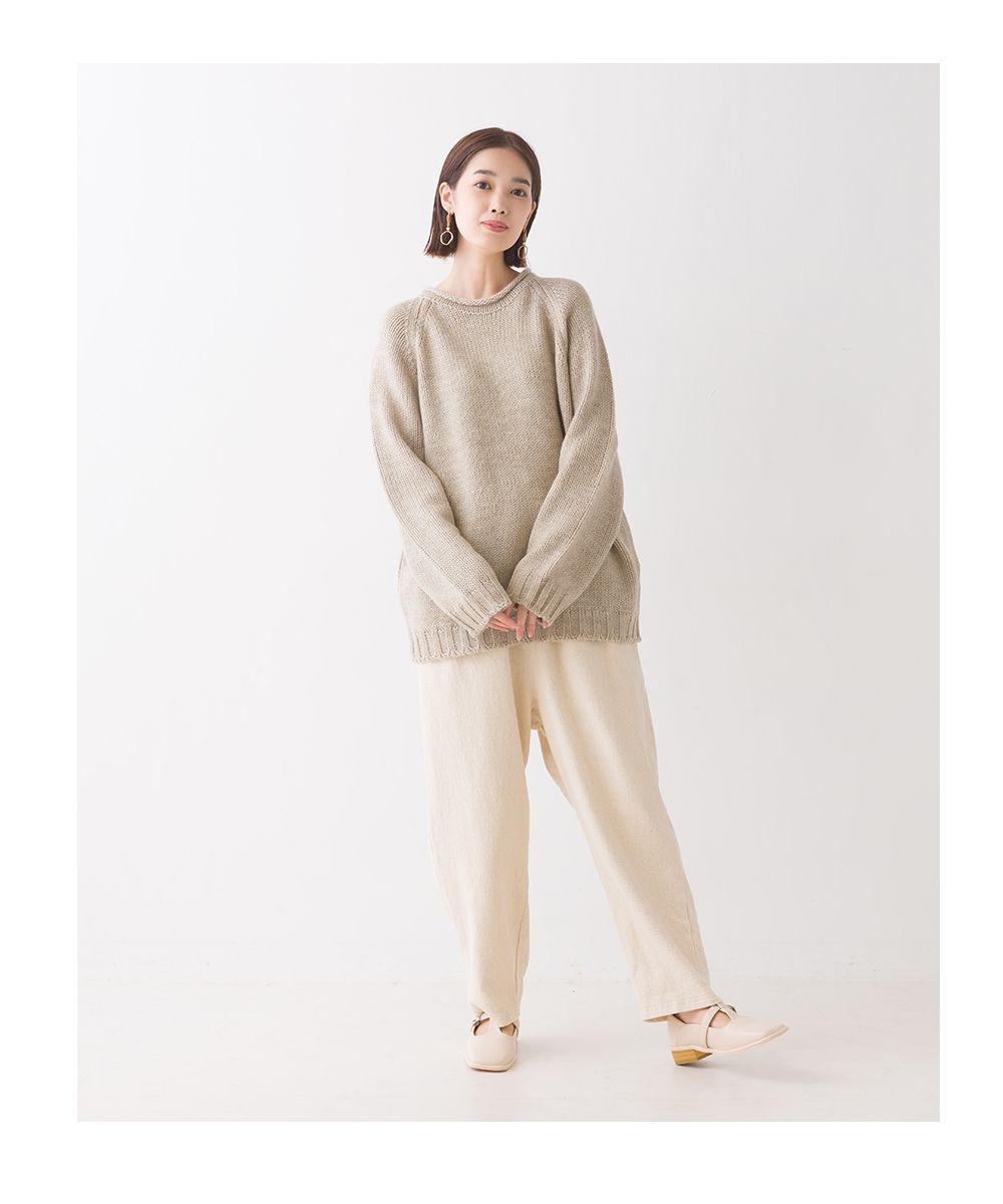 日本 OMNES - 羊駝毛混紡圓領針織毛衣-石墨灰