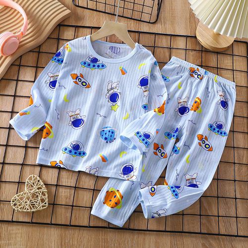 純棉網眼透氣長袖家居服套裝-太空人-藍色