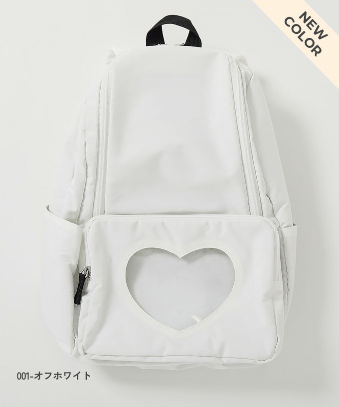 日本 devirock - 心型透明窗(娃包口袋)輕巧大容量後背包-附鏡子-清新綠