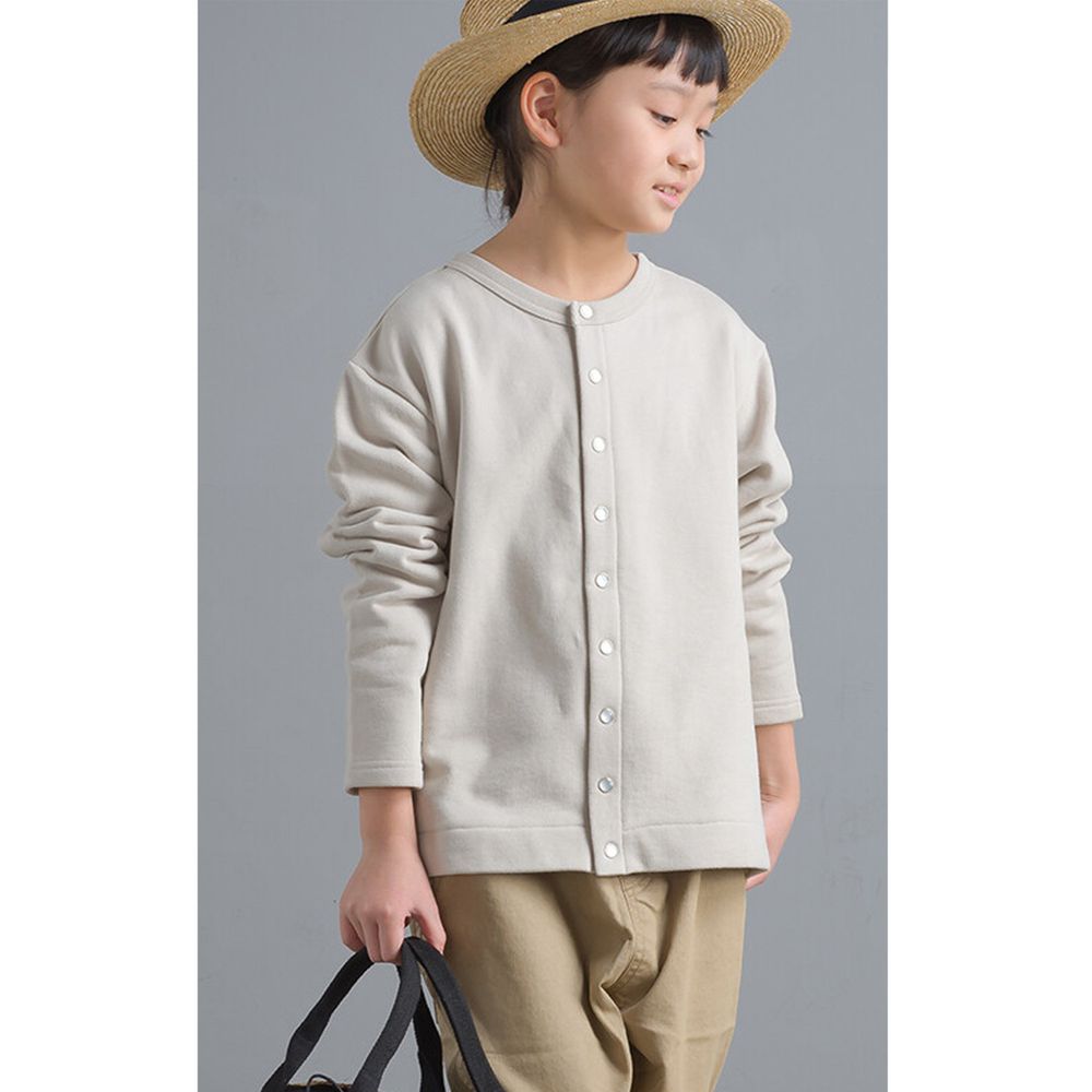 日本 OMNES - 2way珍珠鈕扣裏毛上衣/外套(小孩)-象牙白