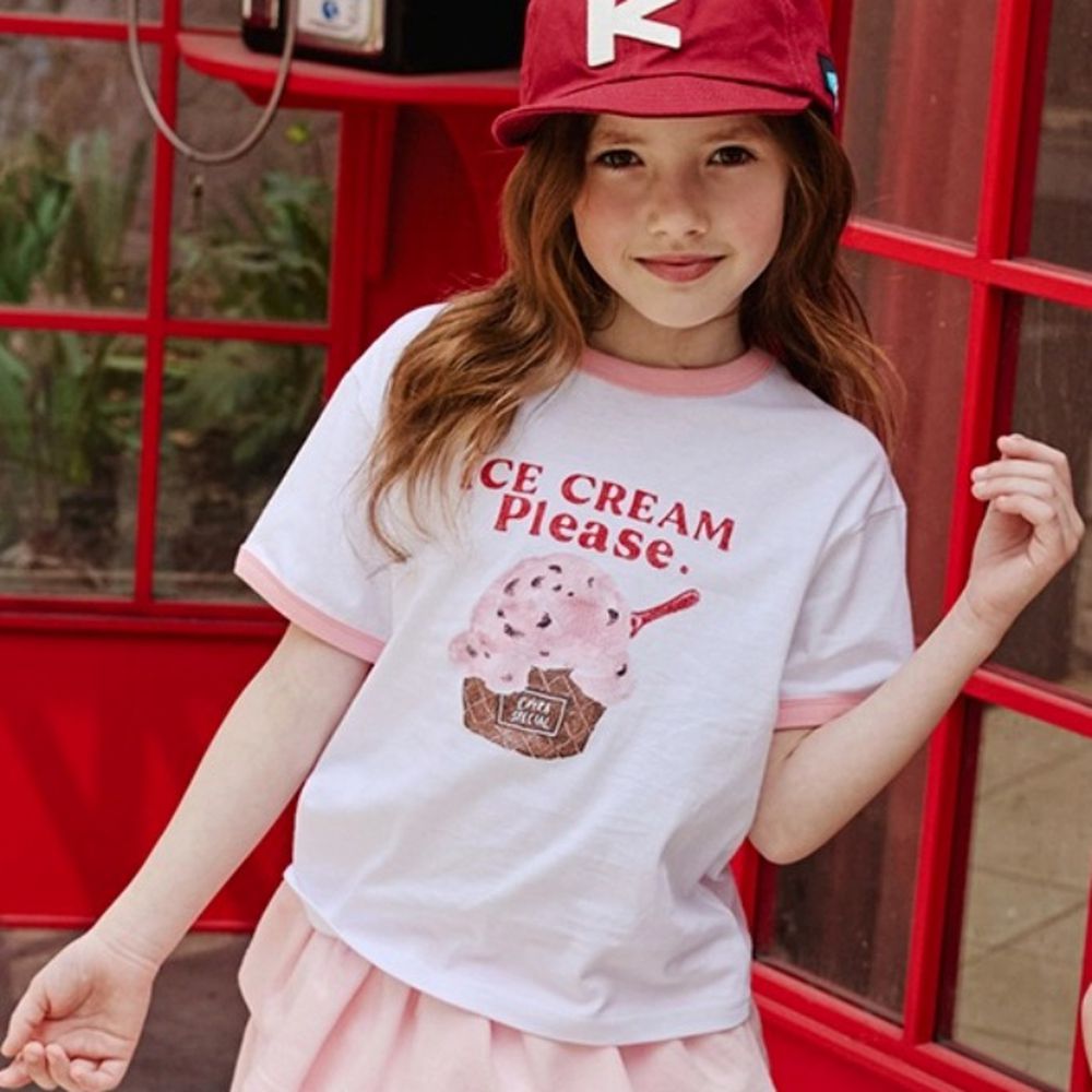 APPLE SMILE 冰淇淋圖案純棉短袖上衣-草莓脆脆-白