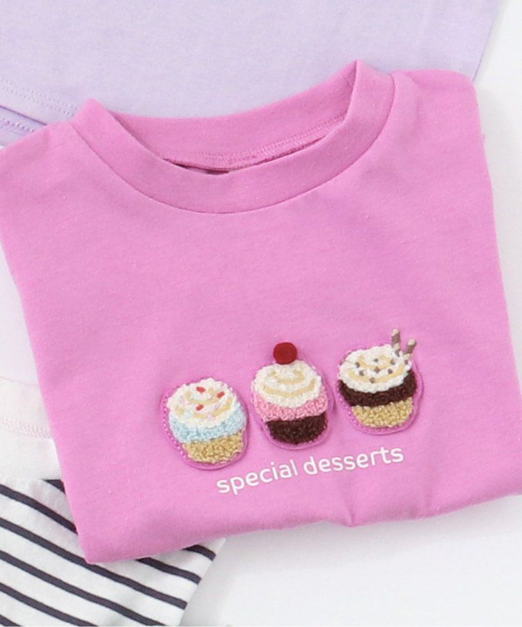 日本 apres les cours - 立體刺繡印花短袖上衣-冰棒-袖撞色